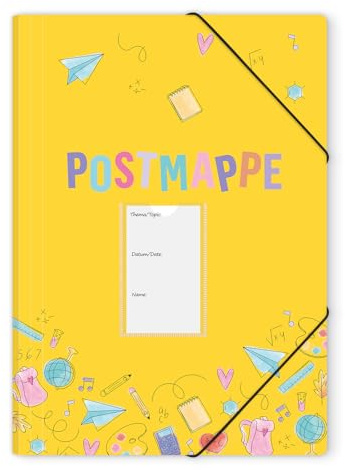 KONVINIT Postmappe A4 Schule - aus extra starkem Kunsstoff Robust und Langlebig Eckspannmappe mit Gummizug Dokumentenmappe mit Motiv für Büro und Schule Aesthetic Schreibwaren,Gelb