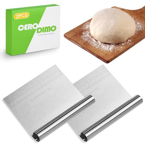 CeroDimo 2 Pack Stainless Steel Dough Scraper Set with Measuring Marks for Baking and Pastry Cutting - Bench Scraper and Pastry Knife for Bread Dough and Kitchen Use