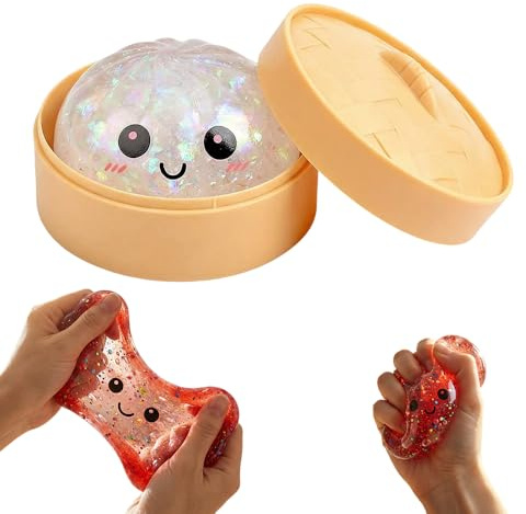 Dumpling Glitter, Dumpling Glitter Squishies, Dumplings Squishies, Stress Relief Fidget, Soft Squeeze Decompression Dough, Giant Glitters Dumplings (White)