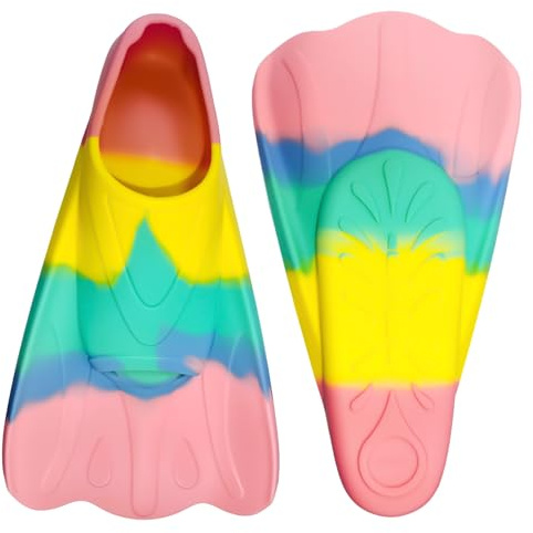 Schwimmflossen, Training Flossen Schwimmflossen, Kurze Flossen Kinder, 100% Silikon Kurzflossen, für Kinder Erwachsene Schwimmtraining, Freiwassertraining, Schnorcheln, Macaron, M(36-38)