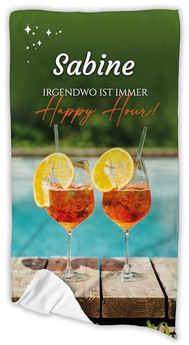 Unikatolo Handtuch mit Name personalisiert, Badetuch Duschtuch Strandtuch Saunatuch individuell Bedruckt für Erwachsene & Kinder (Happy Hour, 70 x 140 cm)
