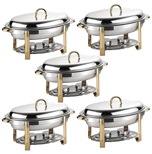 Juego de platos para rozaduras, bandeja calentadora de buffet de acero inoxidable de tamaño completo con bandeja para alimentos, bandeja de agua y soportes de combustible para eventos y catering
