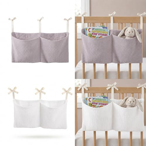 FAYAHAR 2 Piezas Bolso Colgante para Cama de Bebé, Organizador Cuna con Dos Bolsillos Grandes, Ajustable Colgar Bolsas de Almacenamiento Baby Cuna, 38 x 18 cm, para Ropa Juguetes (Estilo 2)