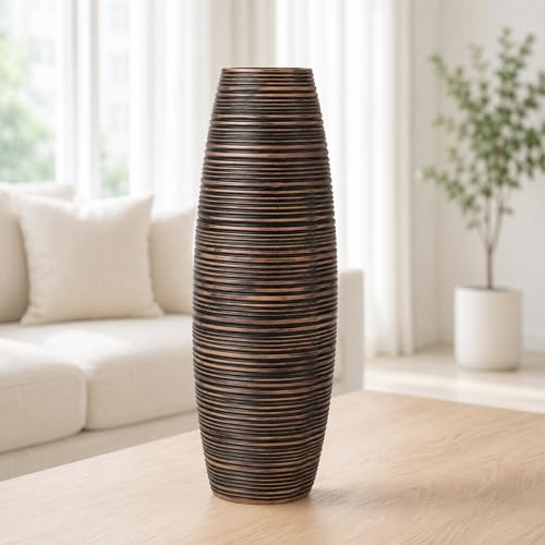 Leewadee - Moderne Blumenvase, Bodenvase für Pampasgras Als Wohnzimmer Deko- 34 cm Hoch, Braun