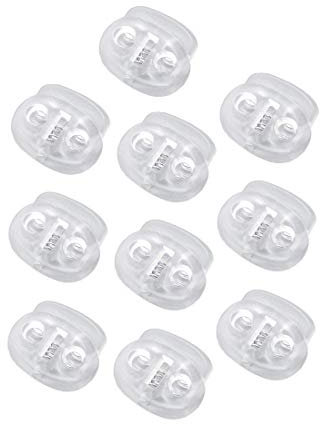 Schwarze Kunststoff-Doppelloch-Federschnur-Enden, Stopper, Knebelknöpfe, groß (50 Stück, transparent)