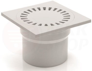 Senkrechter Bodenablauf Kunststoff weiß 150 x 150 mm DN 110 Ø 110 mm Duschablauf Bad Ablaufgarnitur Badablauf (MKK323PB) Sperrwasser Siphon 50-55 l/min Belastung bis K3-300 kg