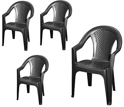 Spetebo Stapelbarer Gartenstuhl in anthrazit - 4er Set - Monoblock in Rattan Optik aus Kunststoff - Stapelstuhl Kunststoffstuhl