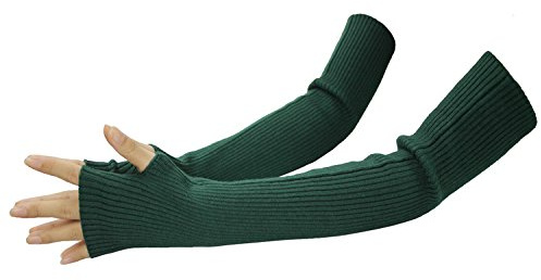 LSHARON SILK Damen Kaschmir Warm Lange Fingerlose Handschuhe Winter Armwärmer, dunkelgrün, 38