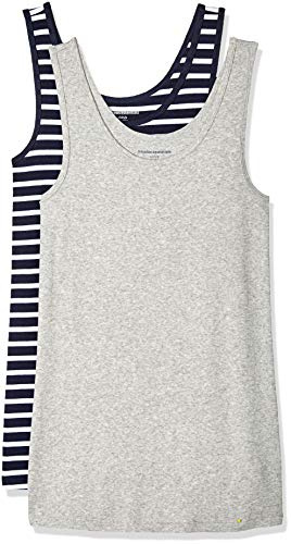 Amazon Essentials Damen Tanktop, Schmale Passform, 2er-Pack, Hellgrau Meliert/Marineblau Weiß Streifen, S