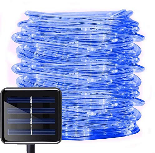 Guirnalda de Luces Solares,KINGCOO 23ft 50LED Impermeable Cadena de Luces Lámpara de Manguera Cobre Tubo Guirnaldas Luminosas Iluminación Decorativa para Jardín Navidad Partido Boda (Azul)