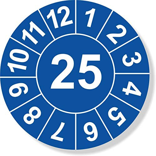 Prüfplaketten 2025 - blau - einjährig Ø 16 mm: 250 Stück mit wechselnden Jahresfarben - Staffelpreise für Businesskunden ab 3, 6, 11 VE