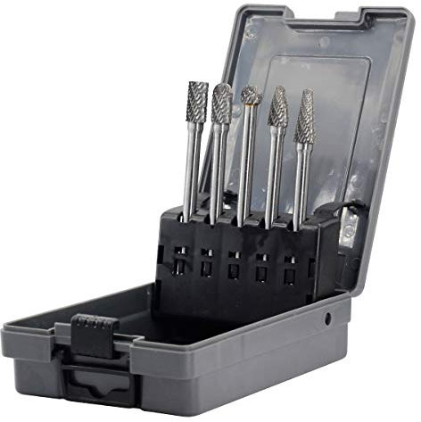 YUFUTOL Carbide Burrs Set - 5pcs diameter Extended Long Double Cut Solid Carbide Rotary Burr File Set 1/4 Inch Shank for Die Grinder Drill, Metal Carving,Polishing,Engraving,Drilling