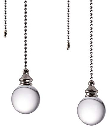 LONGSHENG - SINCE 2001 - Ceiling Fan Pull Chain, 2pcs Clear 30mm Diameter Crystal Ball Fan Pull Chain, 20 Inches Fan Pulls Set with Connector Ceiling Fan Pull Chain Ornaments Lighting Accessories