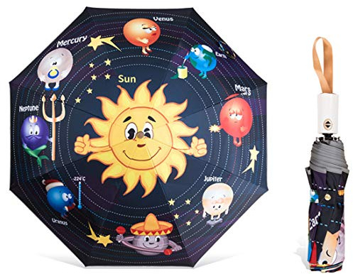 Levoberg Regenschirm Kinder Automatik, Taschenschirm Kinder Automatik mit reflektierender Streifen Wasserabweisende und Stabil 8-Rippe für Mädchen und Jungen