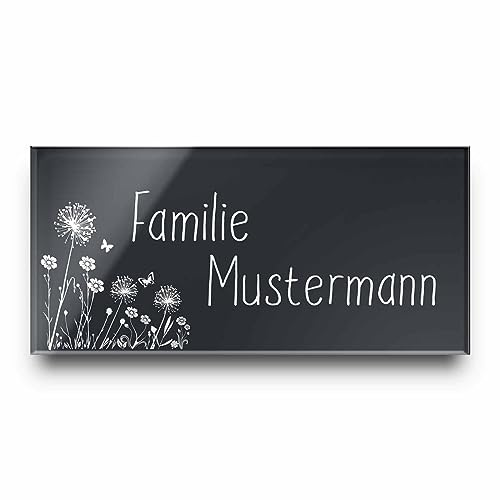 Wetterfestes Türschild aus hochglänzendem Acrylglas in Schwarz oder Anthrazit - optional mit vielen schönen Motiven und verschiedenen Schriftarten - ab 8x5 cm