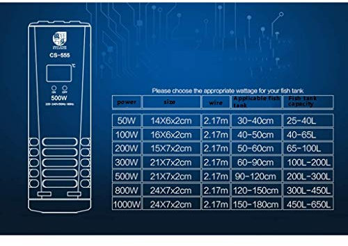 MU Termostato di Acquario Intelligente del riscaldatore del Serbatoio di Pesci di Immersione del termostato di conversione Automatico di Acquario della Famiglia,500W