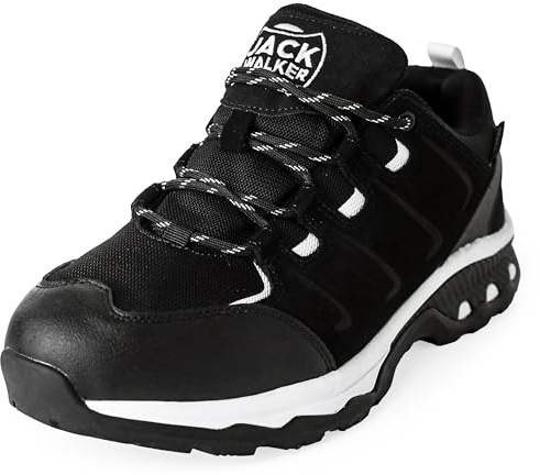 Jack Walker Mens Walking Ultra Lightweight Vent Low Rise Hiking Trekking Waterproof Trainers Glide JW008 (8 UK, Black & White)