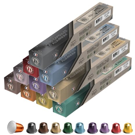 Capsules Café Compatibles Nespresso – Pack Découverte – Intensité 5 à 10 – 100 Capsules Aluminium (10x10) – Torréfaction Artisanale en France – Assortiment d’Arômes Équilibrés