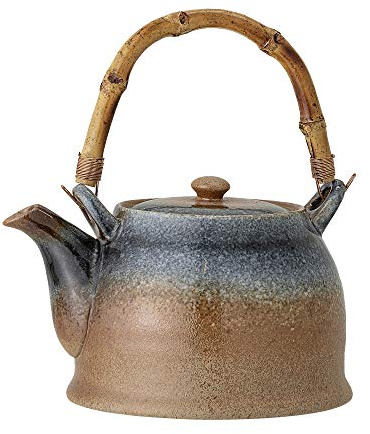 Bloomingville Teekanne mit Teesieb Aura, Farbe Blau/Braun, Porzellan, mit Bambusgriff, Inhalt 1000 ml, Teekessel, Spülmaschinengeeignet, 82047385