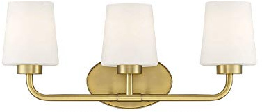 Savoy House 8-4090-3-322 Capra Mid-Century Modern White Opal Glass Bathroom Vanity Wall Light, 3-Light 180 Total Watts, 9 H x 22 W, Warm Brass
