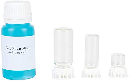 AntHouse Futterstelle für Ameisenfarm + Super Food Blue Sugar 50ml - Set mit 3 Trinkstellen 3D mitb Fassungsvermögen 1 ml, 5 ml und 10 ml und nahrhaften Nektar auf Zucker Basis