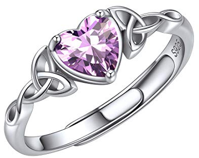 ChicSilver Ring 925 Silber Damen Verstellbar Ring mit Zirkonia Silberring Damen Herz Geburtsstein Ring mit Keltischer Knot Eheringe Verlobungsring Engagement Ringe Schmuck für Geburtstag Valentinstag