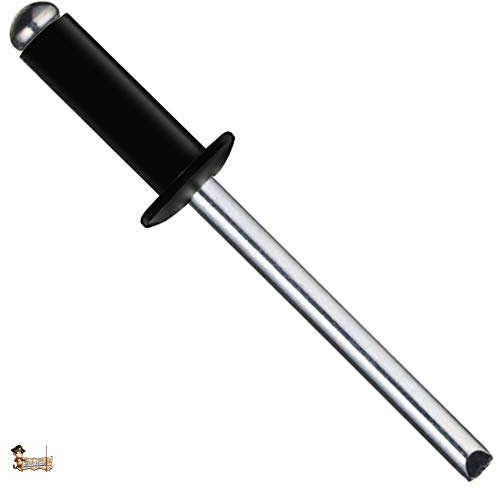 BricoLoco Remache negro tubular estándar Pop DIN 7337. Ciego. Cabeza redonda alomada de aluminio y vástago de acero. Industrial. (50, 4,8x16)