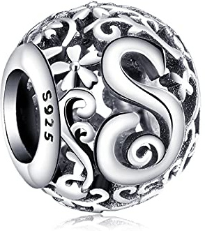 Annmors Damen Buchstabe S Charms für Armband 925 Sterling Silber Anhänger Vintage Alphabet Bead Buchstabieren Sie das Wort Sammlung