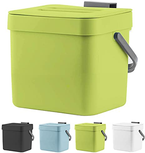 LALASTAR 1.8 Gallon Hanging Trash Can, Green, Plastic, Compost Bin Indoor Kitchen Sealed, Small Trash Can with Lid, Mountable
