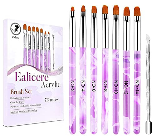 Sikeydels Pinselset 7-teilig für Nailart mit Nagelhautschieber, UV-Gel Pinselset, Präzises professionelles Malerei Salonwerkzeug, Perfekt für Gel & Acryl Nägel Nailart