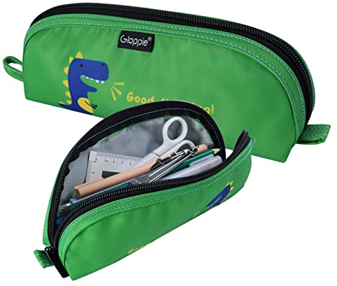 Gloppie Federmäppchen Etui Stifte Jungen - Schüleretui, Federtasche, Federmappe für Schreibwaren, Federpenal, Schulmäppchen, Mäppchen für bis zu 30 Stifte, Maschinenwaschbar, Dino & Grün