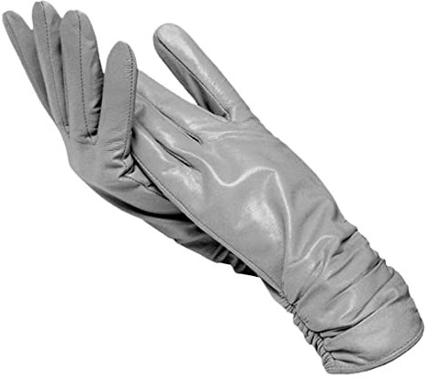 Damen Klassische Plissee-Lederhandschuhe Damen Winter Echtleder Handschuhe Damen Schaffell Handschuhe, grau, 7.5