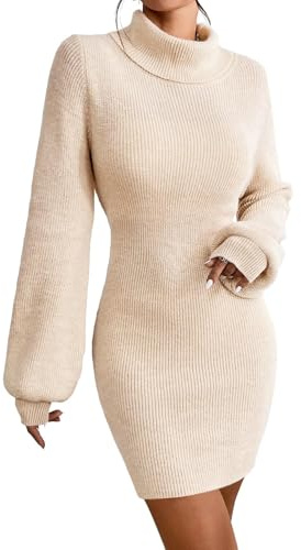 JUOIANTANG Women's Strickkleid Fein Strick Frauen Pullikleid Weich Pullover Dresses Pullover Kleid für Winter Aprikose L