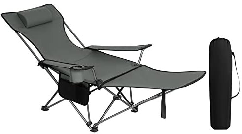 WOLTU Campingstuhl klappbarer Angelstuhl ultraleichter Stuhl Liegestuhl mit Lehne Fußstütze Getränkehalter Aufbewahrungstasche Sonnenstuhl belastbar 150 kg Faltstuhl aus Oxford-Gewebe Grau