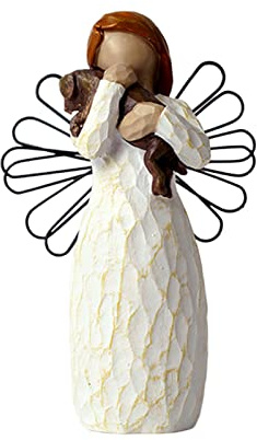 MSUIINT Handbemalte Engel der Freundschaft Figur, Haustier-Gedenkgeschenke für Hundeliebhaber, Ornamentskulptur aus Weißem Kunstharz