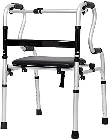 Lättviktsrullator med säte Seniorer, hopfällbar bärbar gånghjälp Hem/badrum/sjukhus Multifunktionsbelastning 180 kg Dubbel komfort