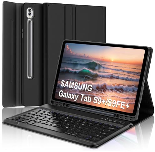 Funda con Teclado para Samsung Galaxy Tab S10 Plus/S9FE Plus/S9 Plus 12.4 Pulgadas, Teclado Bluetooth Desmontable Inalámbrico con Portalápices para Samsung Galaxy Tab S10+/S9+/S9 FE+ 12.4, Negro