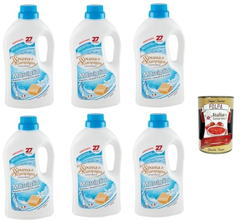 Italian Gourmet Detersivo Lavatrice Marsiglia Waschmittel 27WL 6 x 1215ml | Formula liquida igienizzante, Duft nach Savon de Marseille, pulisce bucato, Gesamtnettogewicht 7,29 L + Kostenlos Polpa 400g