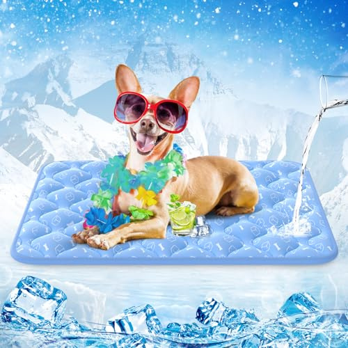 Rywell kylmatta för hund, 2,0, 30 x 20 tjock kylmatta för hund, intern vattentät och endotermisk färgändrande Arc-Chill-kylfiber (QMAX>0,5) för husdjur på sommaren, tvättbar, giftfri