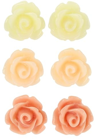 bluebubble ROSE BUD Earrings - Set of 3 Pairs 10mm Rose Earrings on Gift Card