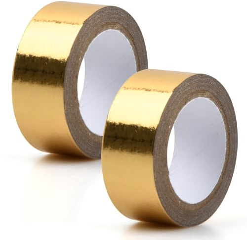 Chstarina 2 rullar guldfolie washitejp, guld dekorativ tejp, maskeringstejp 15 mm x 5 m, självhäftande tejp för gör-det-själv-hantverk scrapbooking presentförpackning