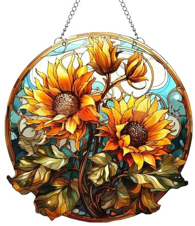 MATIHAY Klassischer Vintage-Sonnenblumen-Sonnenfänger, Acryl-Fensterbehang, Sonnenblumen-Wanddekoration für Küche, Büro, Garten, Dekoration, Sonnenblumengeschenke für Frauen, Mutter, Oma (gelb, groß)
