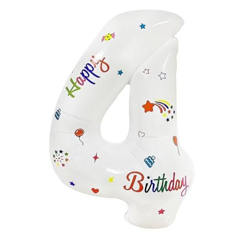 Vthoviwa 32 Pulgadas Globo Numero 4 Blanco, Globos 4 año Cumpleaños Fiesta 0123456789,10-19,20-25,30,40,50,60,70,80,90, Número 4 Decoración Fiesta Del Aniversario