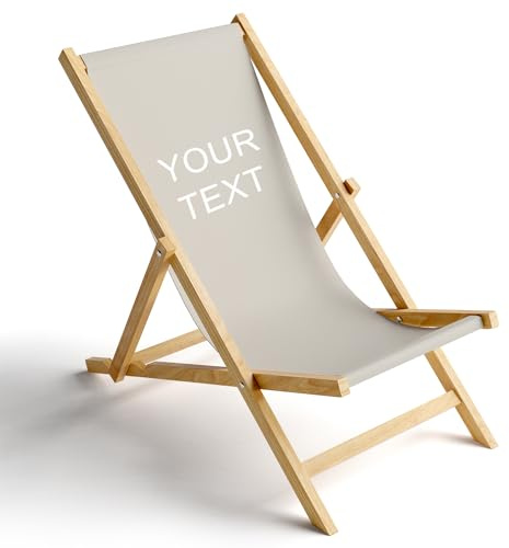 Ferocity Holz-Liegestuhl Klappbar Klappliegestuhl Sonnenliege Strandstuhl Wechselbezug Hellgrau Dein Text [119]