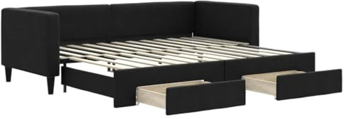 ZQQLVOO Bed Frame Lattenrost Palettenbett Bodenbett Tagesbett Ausziehbar mit Schubladen Schwarz 80x200 cm Stoff