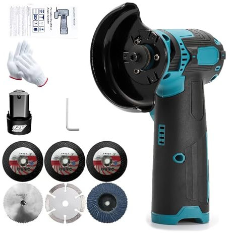 Mini smerigliatrice angolare professionale, a batteria, set di smerigliatrici angolari a batteria, con 2 batterie da 4500 mAh, 19500 rpm, adatta per il taglio e la lucidatura di legno, acciaio (blu,