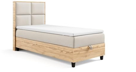 Best For Home Trinity K-2 EinzelBett | Boxspringbett mit Matratze Und Stauraum | Bonellfederkern Einzelbett inkl. Topper | Bett mit Bettkasten 70x200 | Gepolsterte Kopfteil BoxSpringBett mit Liefer