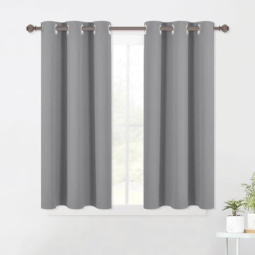 LIJIAO Vorhang Blickdicht mit Ösen 45 x 200 cm Dicke Thermogardine Kälteschutz Warm Verdunkelungsvorhang Thermovorhang 2Er Set für Büros Wohnzimmer Schlafzimmer, Hellgrau