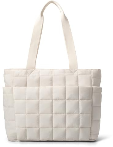 befen Puffer Handtasche Damen Groß Shopper Tasche Tragbare 15.6 Laptop Tote Bag Sporttasche Reisetasche Mit Reißverschluss Trolley-Abdeckung für Arbeit, Reisen, Fitness (Weiß)