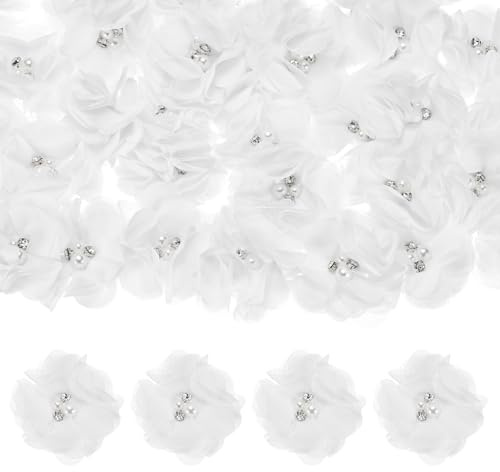 M METERXITY 50-Pack Chiffon Flowers 2.17'' x 2.17'' Mesh Fabric, White